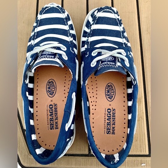 Limited Edition Women’s 7 Sebago x Armor Lux Blue White Striped Dockside Loafers - Picture 6 of 16